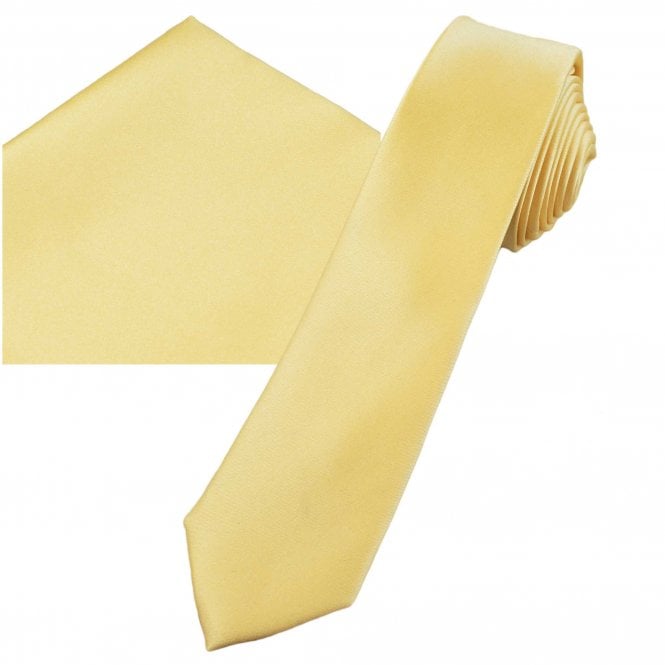 Plain Lemon Men's Skinny Tie & Pocket Square Handkerchief Set