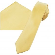 Plain Lemon Men's Skinny Tie & Pocket Square Handkerchief Set