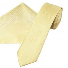 Plain Lemon Textured Men's Skinny Tie & Pocket Square Handkerchief Set