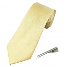 Plain Lemon Textured Men's Tie with Tie Clip