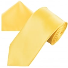 Plain Lemon Yellow Men's Satin Tie & Pocket Square Handkerchief Set