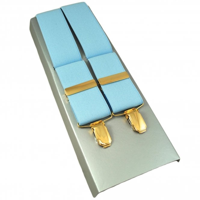 Plain Light Blue Men's Luxury Trouser Braces with Gold Clips