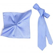 Plain Light Blue Silk Men's Tie & Pocket Square Handkerchief Set by Tresanti