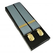 Plain Light Grey Men's Trouser Braces with Gold Clips
