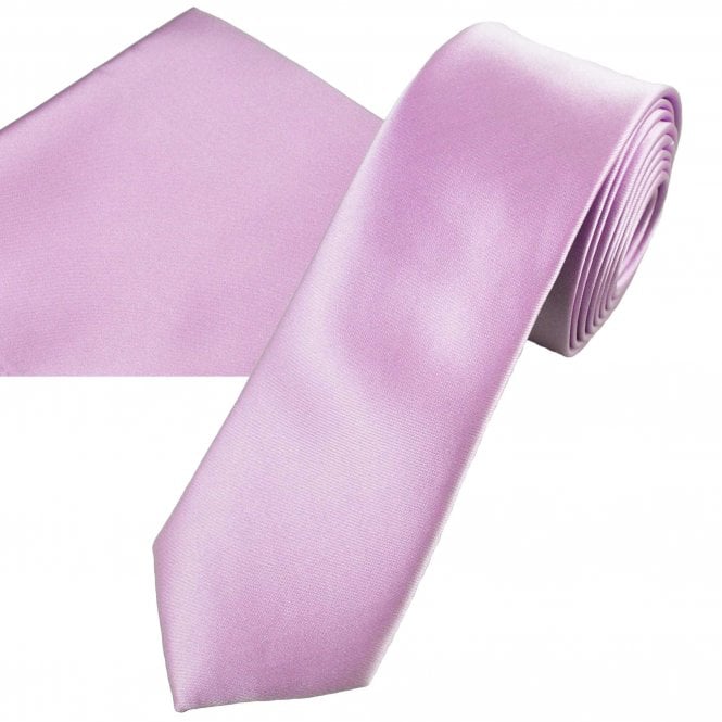 Plain Light Lilac Men's Skinny Tie & Pocket Square Handkerchief Set