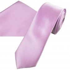 Plain Light Lilac Men's Skinny Tie & Pocket Square Handkerchief Set