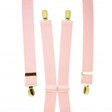 Plain Light Pink Men's Trouser Braces - Gold Clips