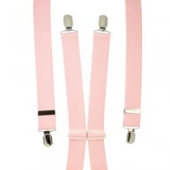 Plain Light Pink Men's Trouser Braces - Silver Clips