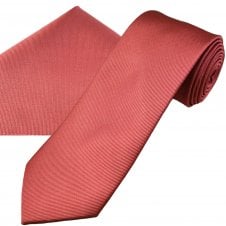 Plain Light Raspberry Red Silk Men's Tie & Pocket Square Handkerchief Set by Tresanti