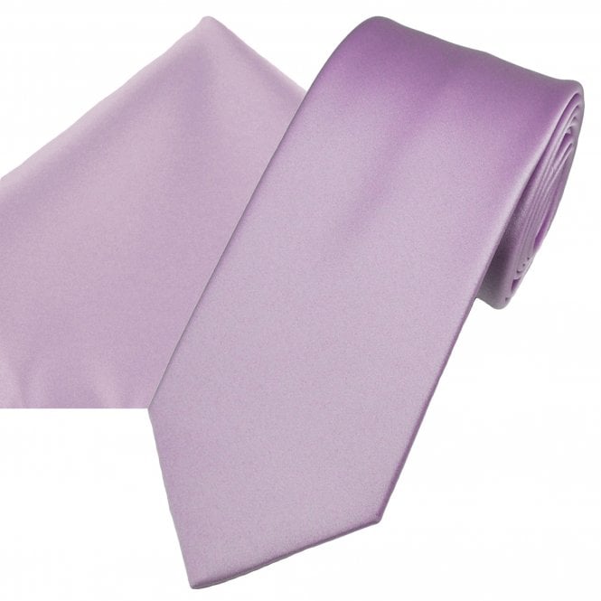 Plain Lilac Men's Satin Tie & Pocket Square Handkerchief Set