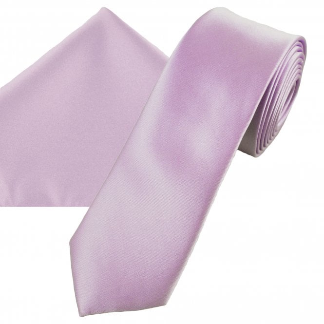Plain Lilac Men's Skinny Tie & Pocket Square Handkerchief Set