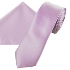 Plain Lilac Men's Skinny Tie & Pocket Square Handkerchief Set