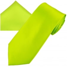 Plain Lime Green Men's Satin Tie & Pocket Square Handkerchief Set