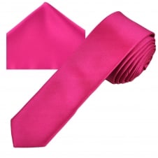 Plain Lipstick Pink Men's Skinny Tie & Pocket Square Handkerchief Set