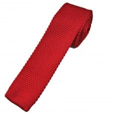 Plain Lipstick Red Men's Skinny Knitted Tie