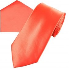 Plain Living Coral Men's Satin Tie & Pocket Square Handkerchief Set