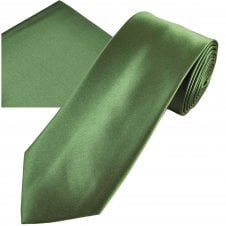 Plain Lovat Green Men's Satin Tie & Pocket Square Handkerchief Set