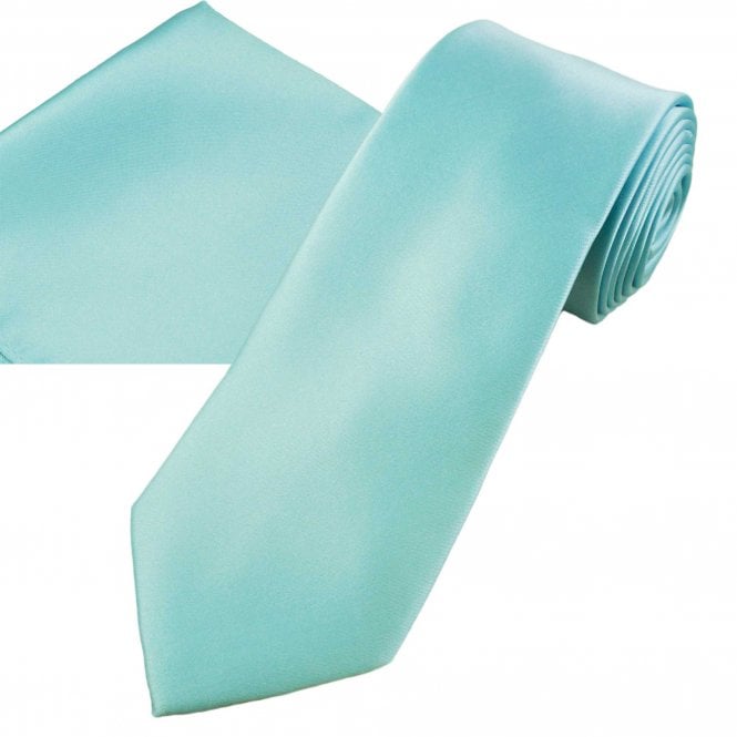 Plain Magic Mint Men's Satin Tie & Pocket Square Handkerchief Set 