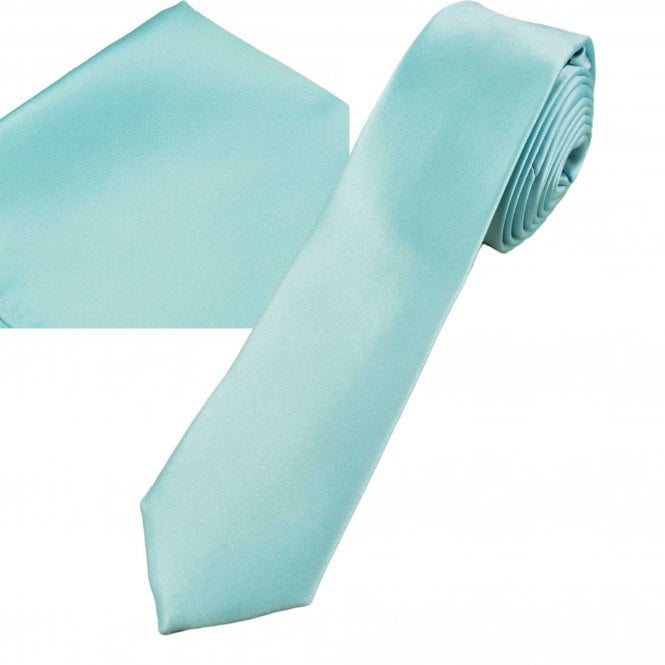 Plain Magic Mint Men's Skinny Tie & Pocket Square Handkerchief Set