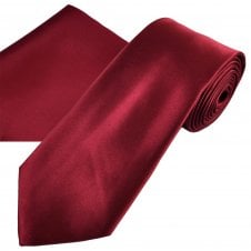 Plain Maroon Men's Satin Tie & Pocket Square Handkerchief Set