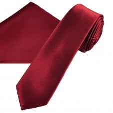 Plain Maroon Men's Skinny Tie & Pocket Square Handkerchief Set