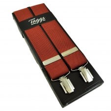 Plain Maroon Red Men's Luxury Trouser Braces with Silver Clips