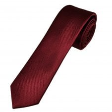 Plain Maroon Ribbed Boys Skinny Tie