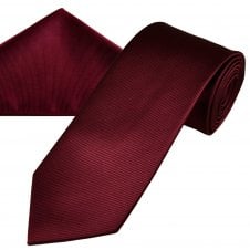 Plain Maroon Ribbed Men's Tie & Pocket Square Handkerchief Set