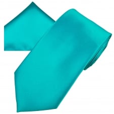 Plain Medium Turquoise Men's Satin Tie & Pocket Square Handkerchief Set