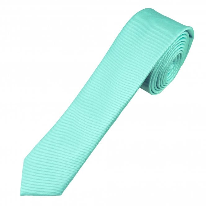 Plain Mint Green Ribbed Boys Skinny Tie