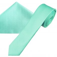 Plain Mint Green Ribbed Men's Skinny Tie & Pocket Square Handkerchief Set