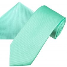 Plain Mint Green Ribbed Men's Tie & Pocket Square Handkerchief Set