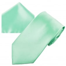 Plain Mint Men's Satin Tie & Pocket Square Handkerchief Set
