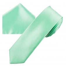 Plain Mint Men's Skinny Tie & Pocket Square Handkerchief Set