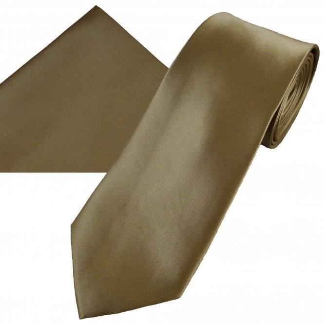 Plain Mocha Brown Men's Satin Tie & Pocket Square Handkerchief Set