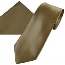 Plain Mocha Brown Men's Satin Tie & Pocket Square Handkerchief Set