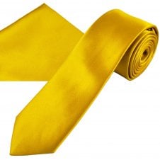 Plain Mustard Gold Men's Skinny Tie & Pocket Square Handkerchief Set