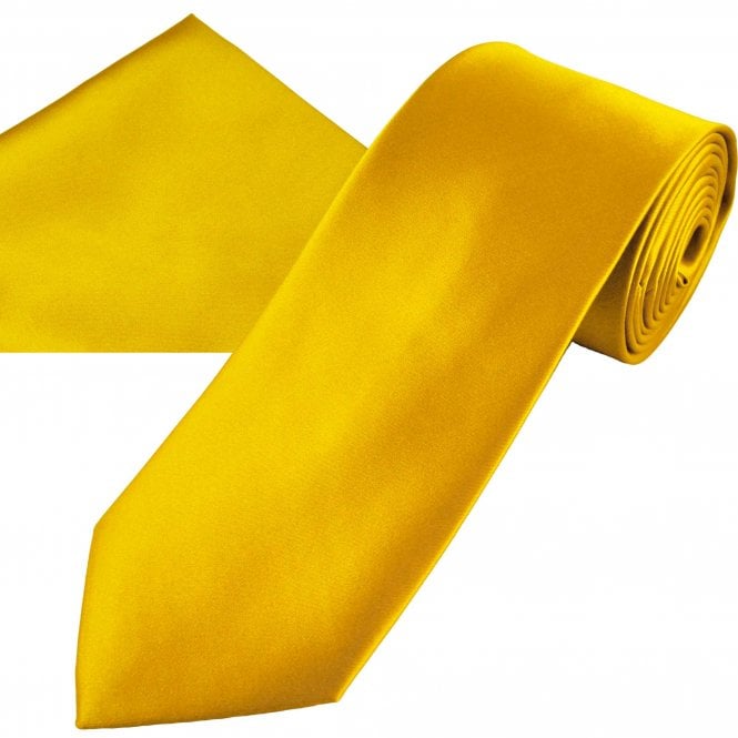 Plain Mustard Gold Tie & Pocket Square Handkerchief Set