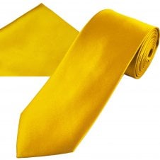 Plain Mustard Gold Tie & Pocket Square Handkerchief Set