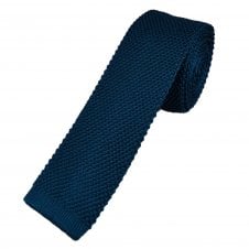 Plain Navy Blue Knitted Silk Skinny Tie
