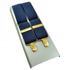 Plain Navy Blue Men's Luxury Trouser Braces with Gold Clips