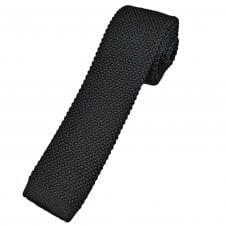 Plain Navy Blue Men's Skinny Knitted Tie
