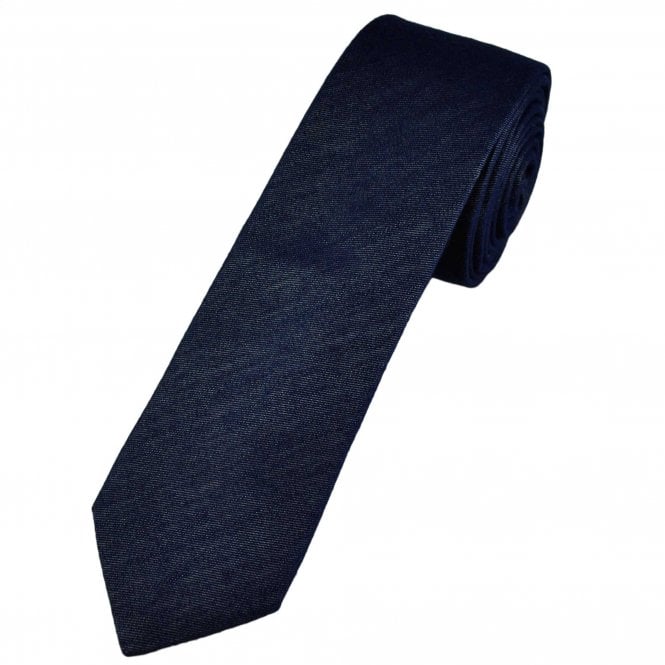 Plain Navy Blue Men's Skinny Tie - Luxury Silk & Cotton Blend