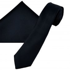 Plain Navy Blue Men's Skinny Tie & Pocket Square Handkerchief Set
