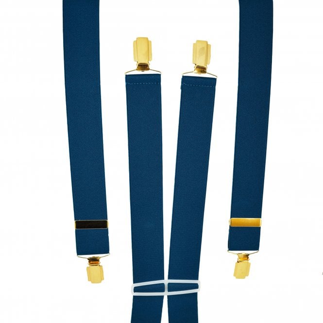 Plain Navy Blue Men's Trouser Braces - Gold Clips