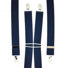 Plain Navy Blue Men's Trouser Braces - Silver Clips