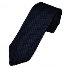 Plain Navy Blue Pointed End Men's Knitted Tie