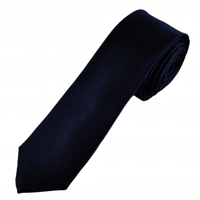 Plain Navy Blue Silk Satin Luxury Men's Skinny Tie
