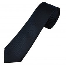 Plain Navy Blue Textured Men's Skinny Tie