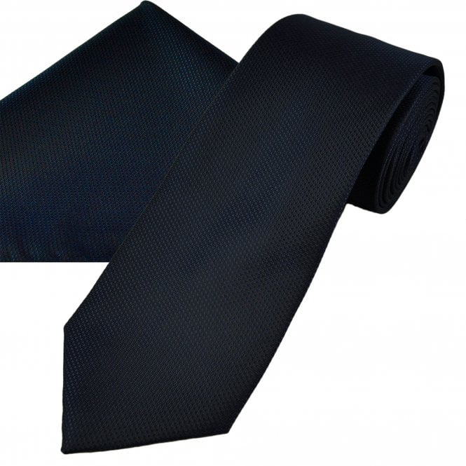 Plain Navy Blue Textured Men's Tie & Pocket Square Handkerchief Set